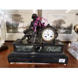 French Marble Mantle clock with key - Hry Marc A Paris