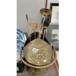 A Brass Coal Bucket and a Brass Companion Set