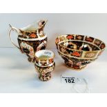 Crown Derby Bowl, Jug 9021 and small vase 1128 - all excellent condition
