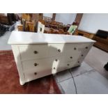 Large painted pine drawers plus x2 pine and reed kitchen chairs