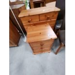 4ht pine chest of drawers plus bedside drawers. x4 leather chairs