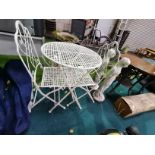 Cream metal Bistro set table and 2 chairs