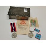 Pewter Cigarette Box and The defence medal 1939 - 1945