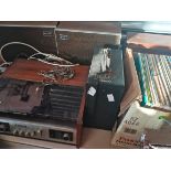 Sony Record Player with Speakers and 2 boxes of Records Plus Sewing Machine in Case