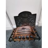 Cast iron fire back and grate