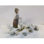 x5 Lladro Swans and Nao Girl with Geese - all good condition
