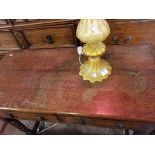 Antique oak two drawer side table. Age related damage. W 93 cm