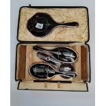 Silver and shell dressing table set in original box