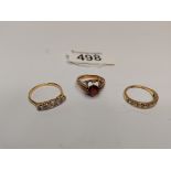 9ct gold ring with red stone - 4grams size p, 18ct
