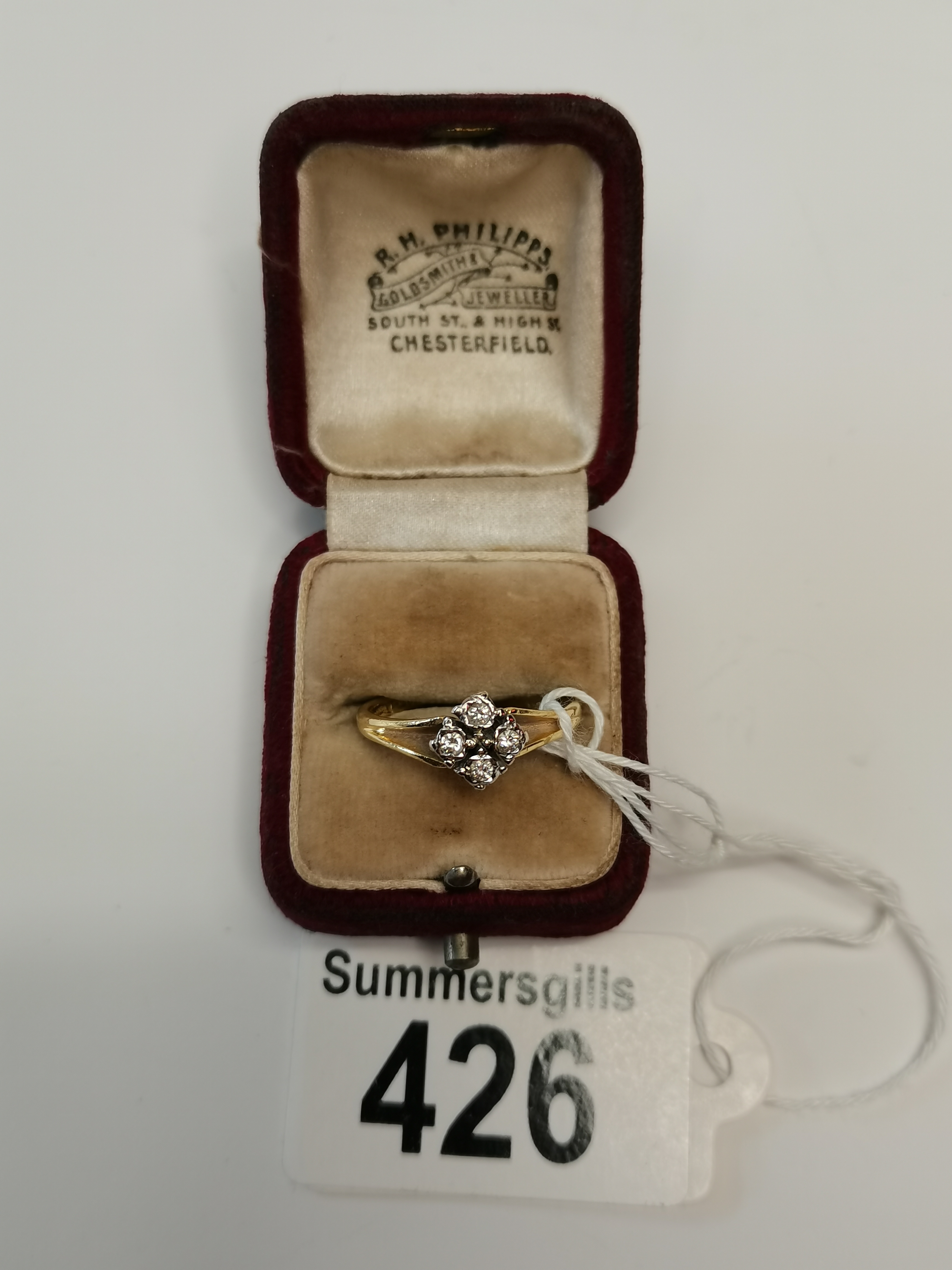 18ct gold 4 stone ring size - L 4 grams