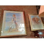 x2 framed pastel drawings of ladies