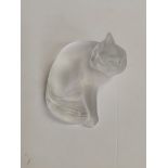 Lalique paperweight of a cat with original box HAPPY CAT 18cm x 19cm ex condition