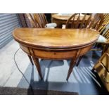 Antique mahogany with decorative Inlaid decoration half moon table - good condition