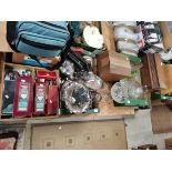 Mixed Lot Containing 2 Projectors In Boxes, 1 bag containing Cameras, silver plate and Cutlery etc
