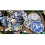 2 Boxes of Blue and White Crockery
