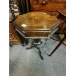 Hexagonal, tripod side table with inlayed top. Some minor damage 43 cm