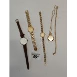 3 x wrist watches plus ladies watch face on necklace