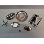 x2 Snuff boxes, Lighter, hipflask, knife rest and Indian dish