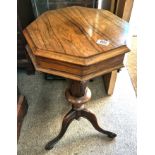 Hexagonal Rosewood Victorian Trumpet Sewing Table