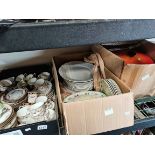 3 Boxes Containing Tea sets Dinner Plates and Le Creuset Pans