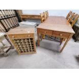 Pine wine rack cupboard and side table with drawers