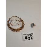 9ct Gold large Cameo brooch and ring