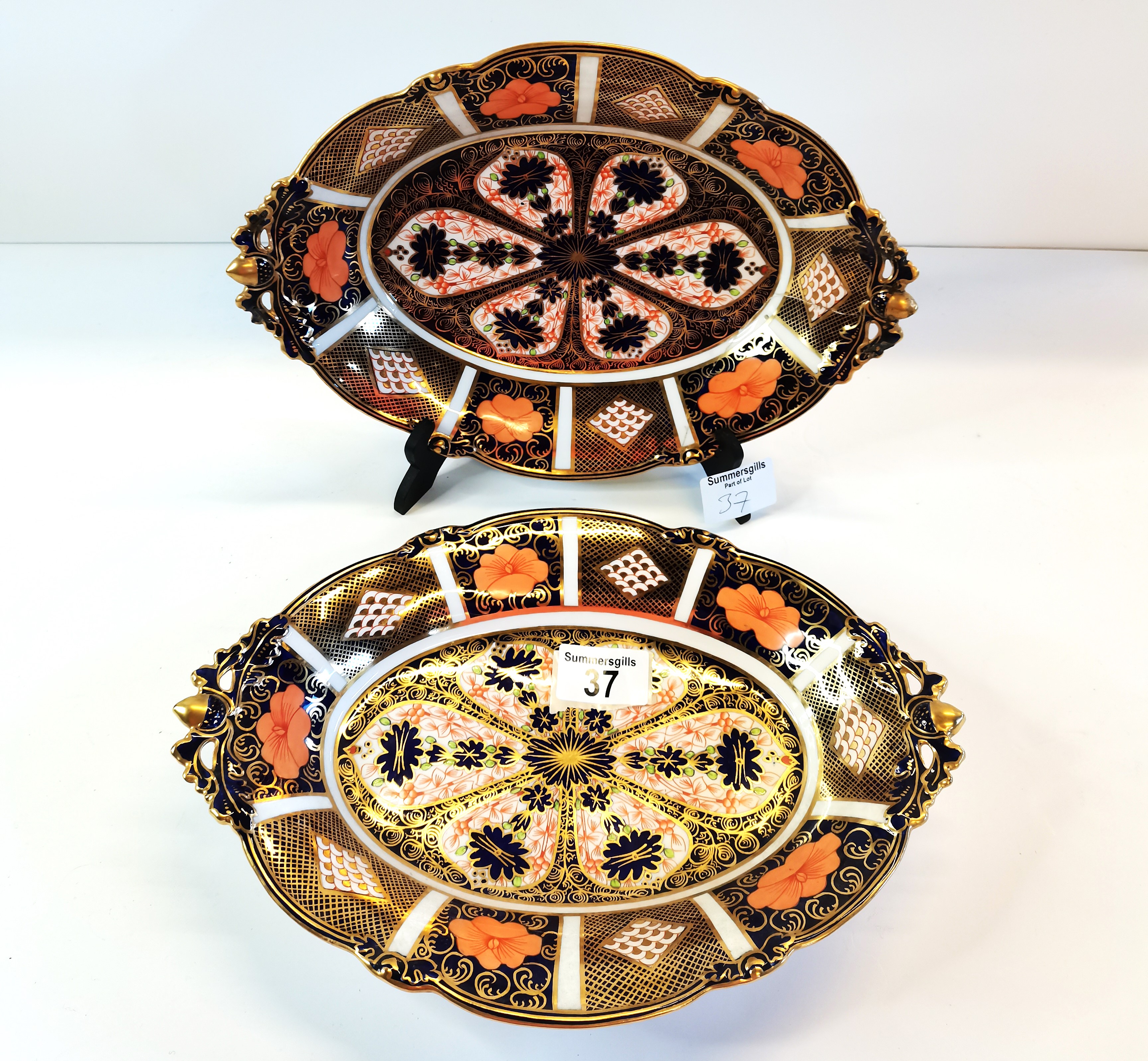 x2 Royal Crown Derby Oval Dishes (one been damaged and restored) R No 710799 30cm