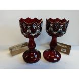 x2 Ruby Glass Mantle Lustre vases