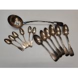 Early Silver ladle plus x6 Silver tea spoons and x6 Silver desert spoon