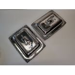 x2 silver plate serving dishes with lids
