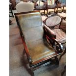 Oman Olive Leather and mahogany arm chair