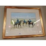 Framed water colour of racehorses signed by David Hall 85