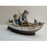 Lladro figure - 'Fishing with Gramps' broken fishing rod