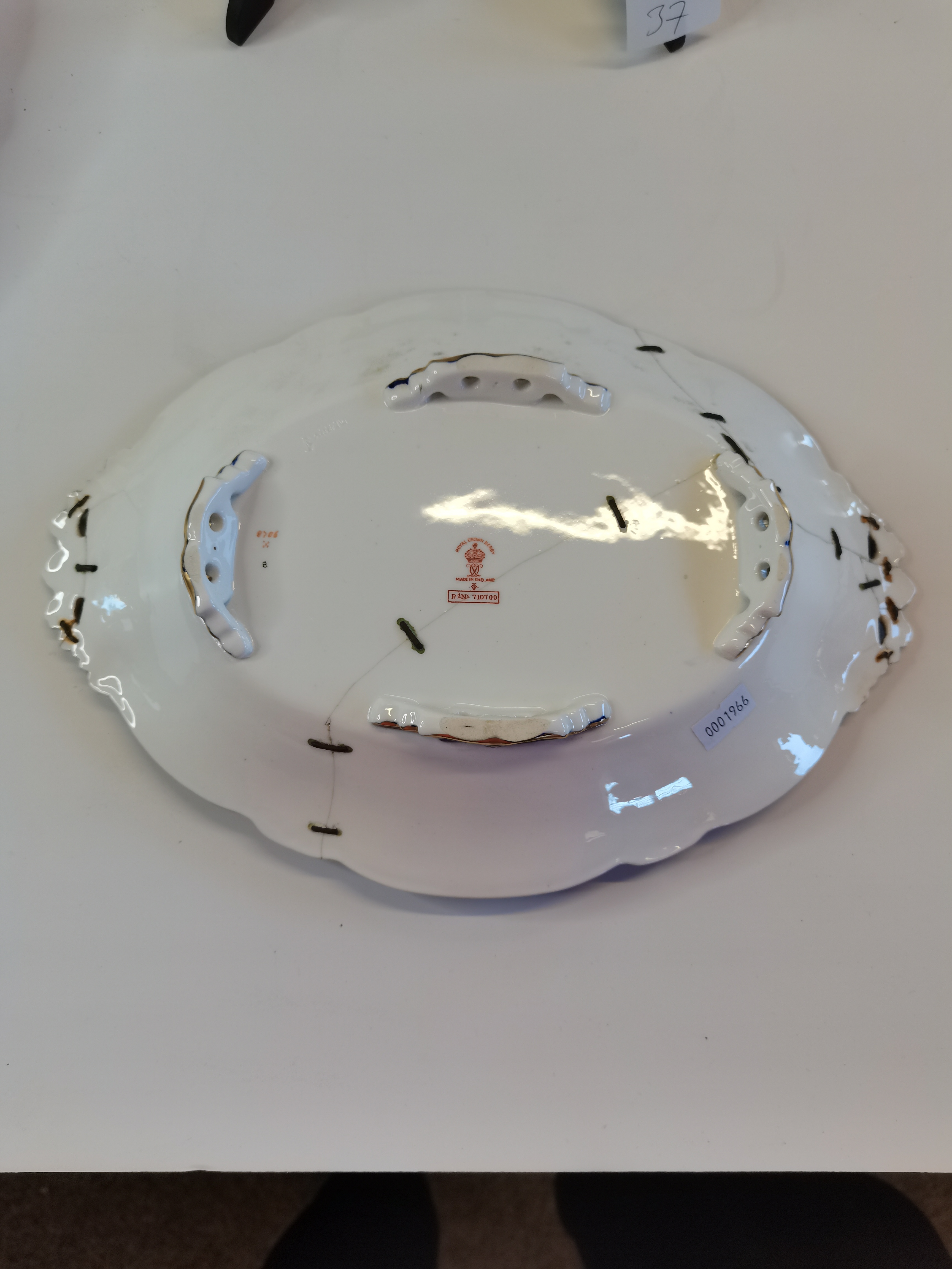 x2 Royal Crown Derby Oval Dishes (one been damaged and restored) R No 710799 30cm - Image 2 of 5