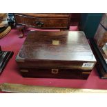 Mahogany and brass writing box complete with glass ink wells