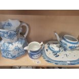 Blue and White Jugs, drainers and teapot