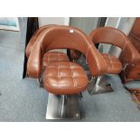 3 x brown leather lotus chairs with adjustable ht