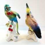 x2 Karl Ens Ceramic porcelain figurines. x1 of Parrots eating cherries and x1 Parrot Cockatoo