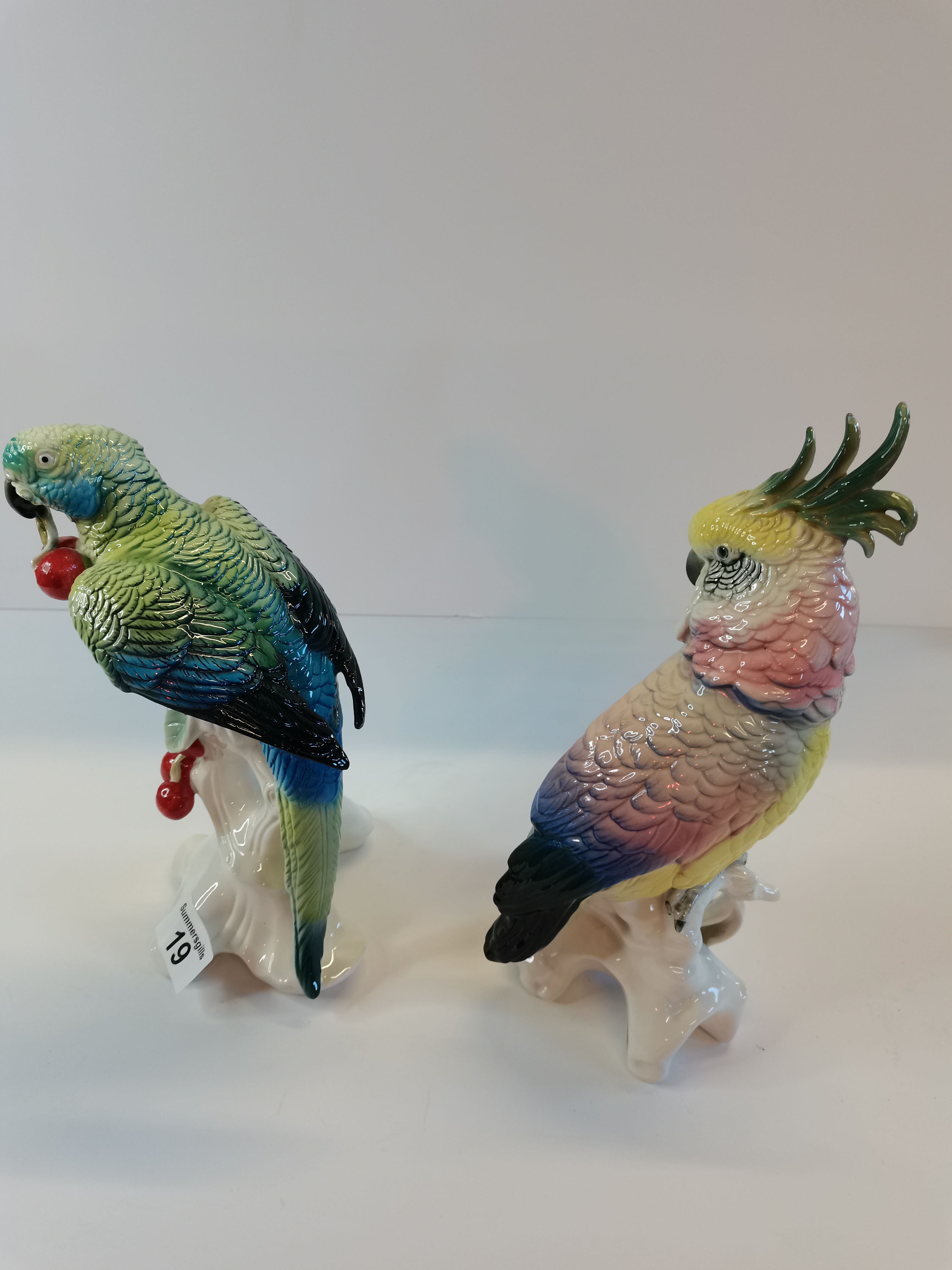 x2 Karl Ens Ceramic porcelain figurines. x1 of Parrots eating cherries and x1 Parrot Cockatoo - Image 2 of 2