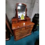 Walnut and mahogany dressing table with tilting mirror W107cm