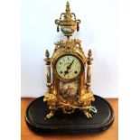 Italian gilt and porcelain mantle clock with key