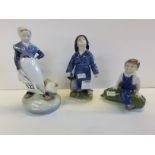 x3 Royal Copenhagen Figures -Boy on Grourd, Goose Girl and Boy with Umbrella excellent condition