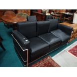 Retro black leather with chrome frame 3 seater sofa