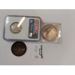 x3 coins - A Coin from EL Cazador 1777-83 2dollar - 1854 Penny