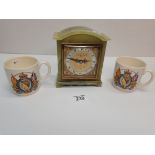 Onyx Mantle clock plus x2 coronation mugs