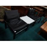 x2 Mid Century Arkana Black leather and chrome chairs with white top square coffee table