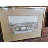 Signed watercolour of bridge over water