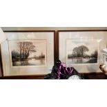 x2 framed etchings by Gilbert Browne 'Riverway I' Riverway II'