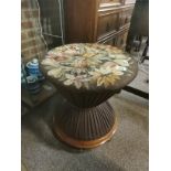 Victorian cylindrical stool with tapestry covering