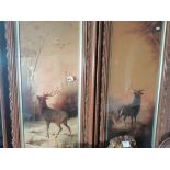 2 Large Pictures Of Stags in Ornate Oak Frames